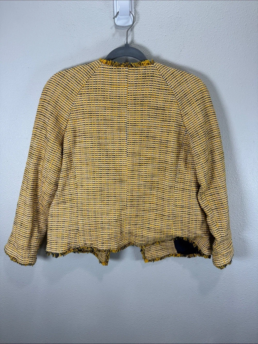 Ann Taylor Yellow and Black Tweed Fringe Open-Front Blazer - Picture 6 of 8